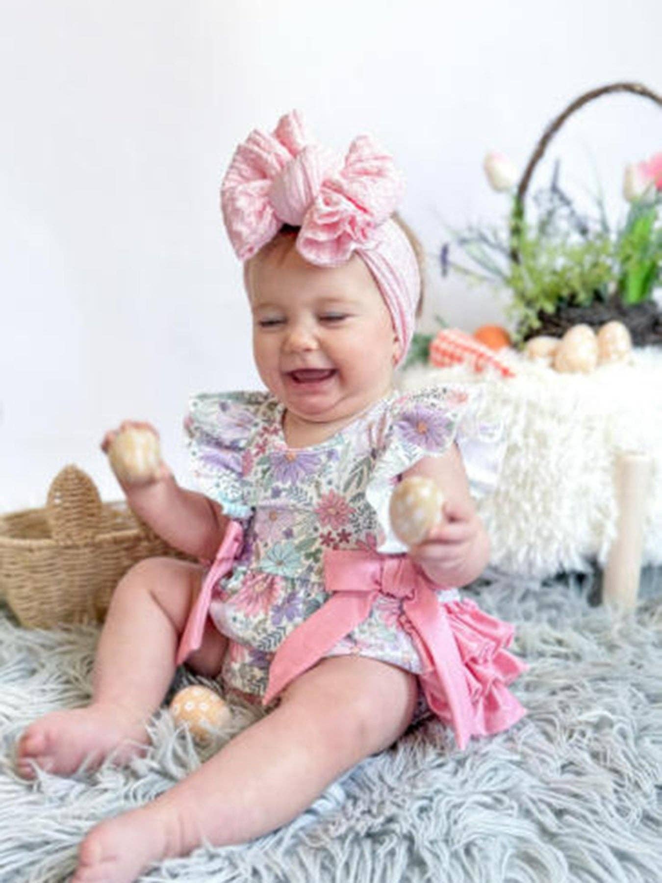 Pink Floral Sleeveless Baby Romper