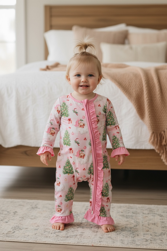 Santa with ruffle hem & ruffle butt onesie