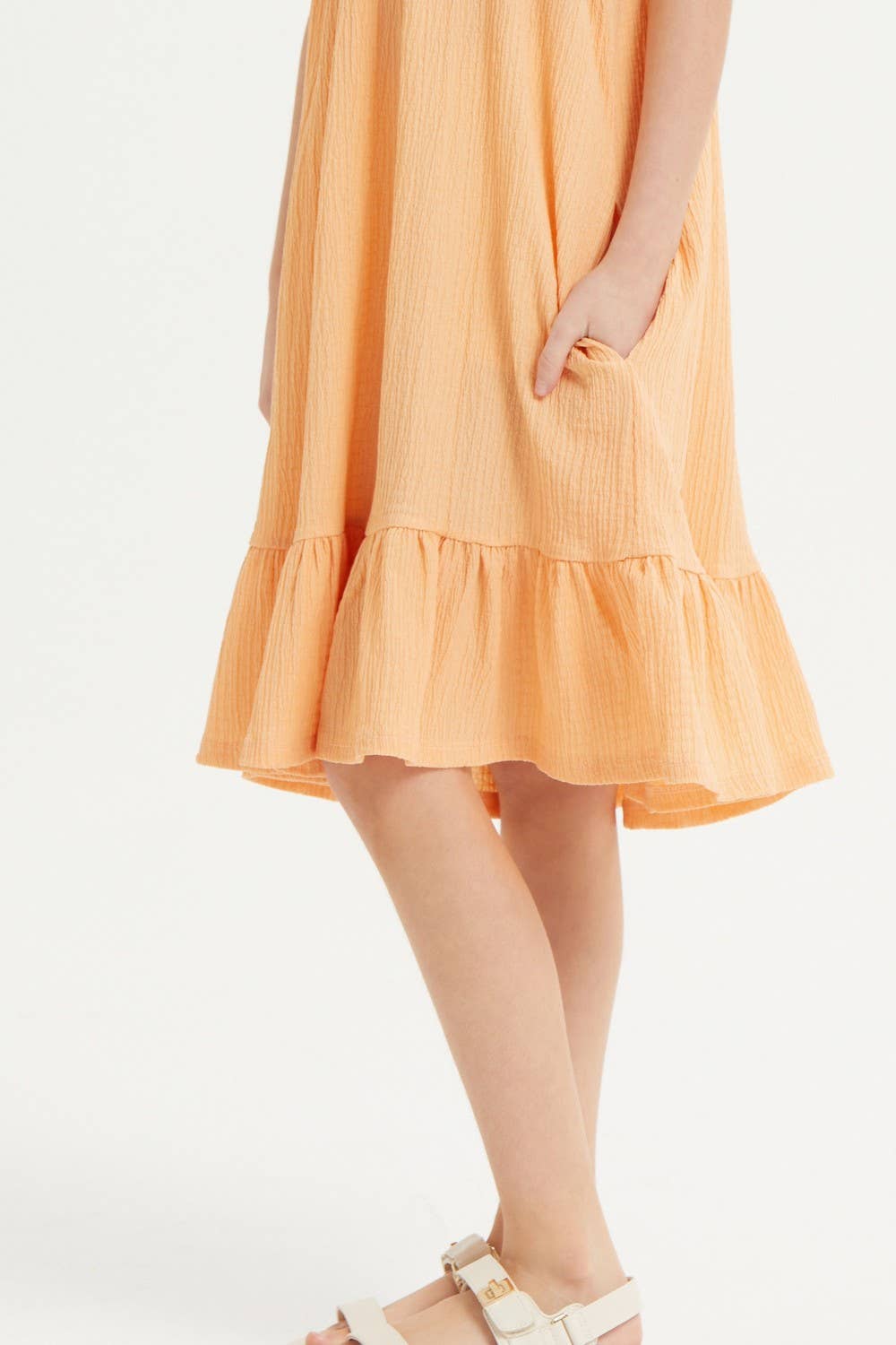 Crinkle texture Low Back Ruffle Dress