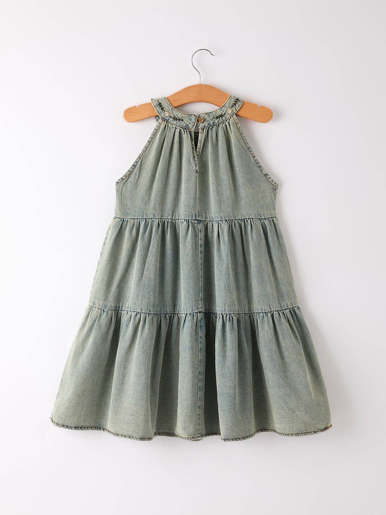 Embroidered Denim Sleeveless Dress