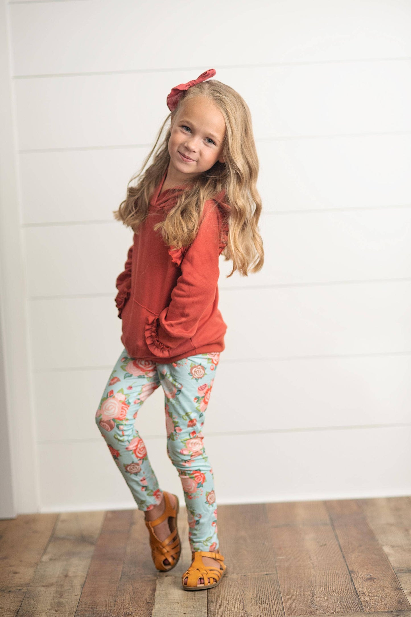 Rust Ruffle Hoodie Shirt & Leggings Set