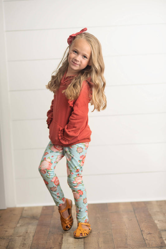 Rust Ruffle Hoodie Shirt & Leggings Set