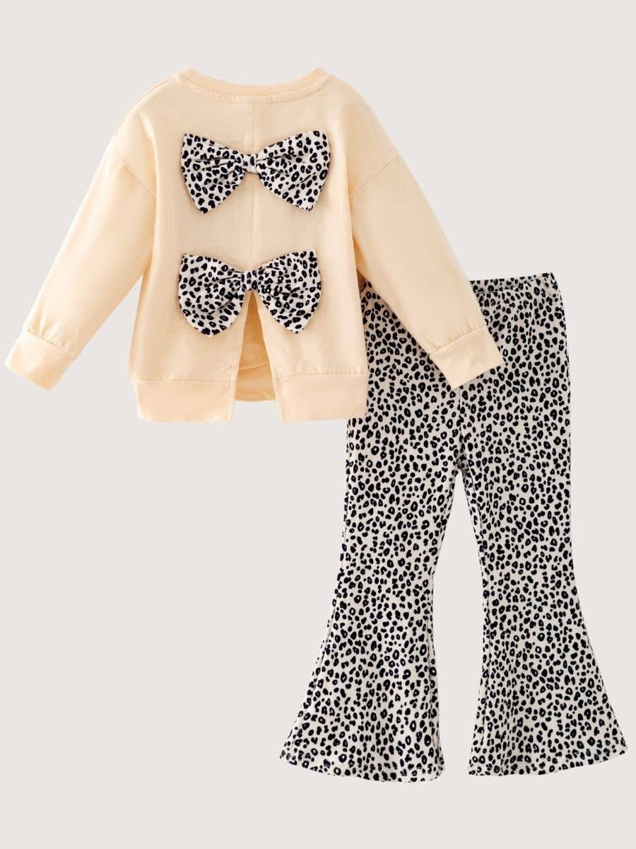 Cozy Season Girls Leopard Bell Bottom Outfit Set