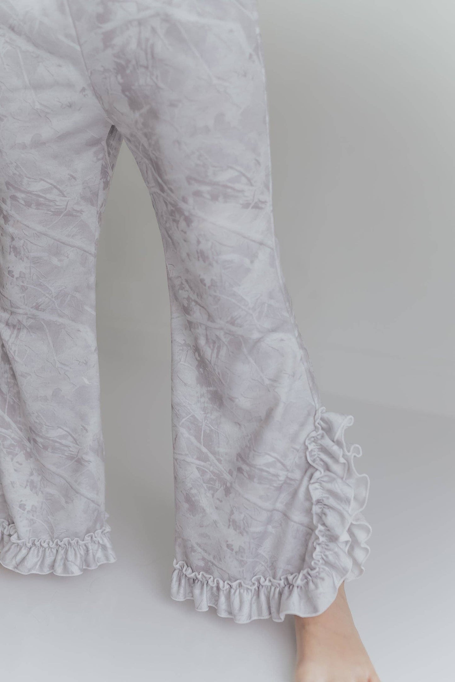 Gray Camo Hooded Ruffle Lounge Set