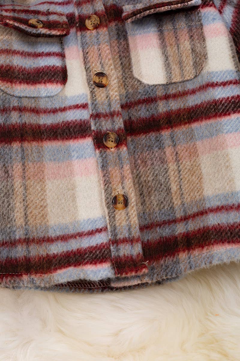 TAN/MAROON PLAID SHACKET