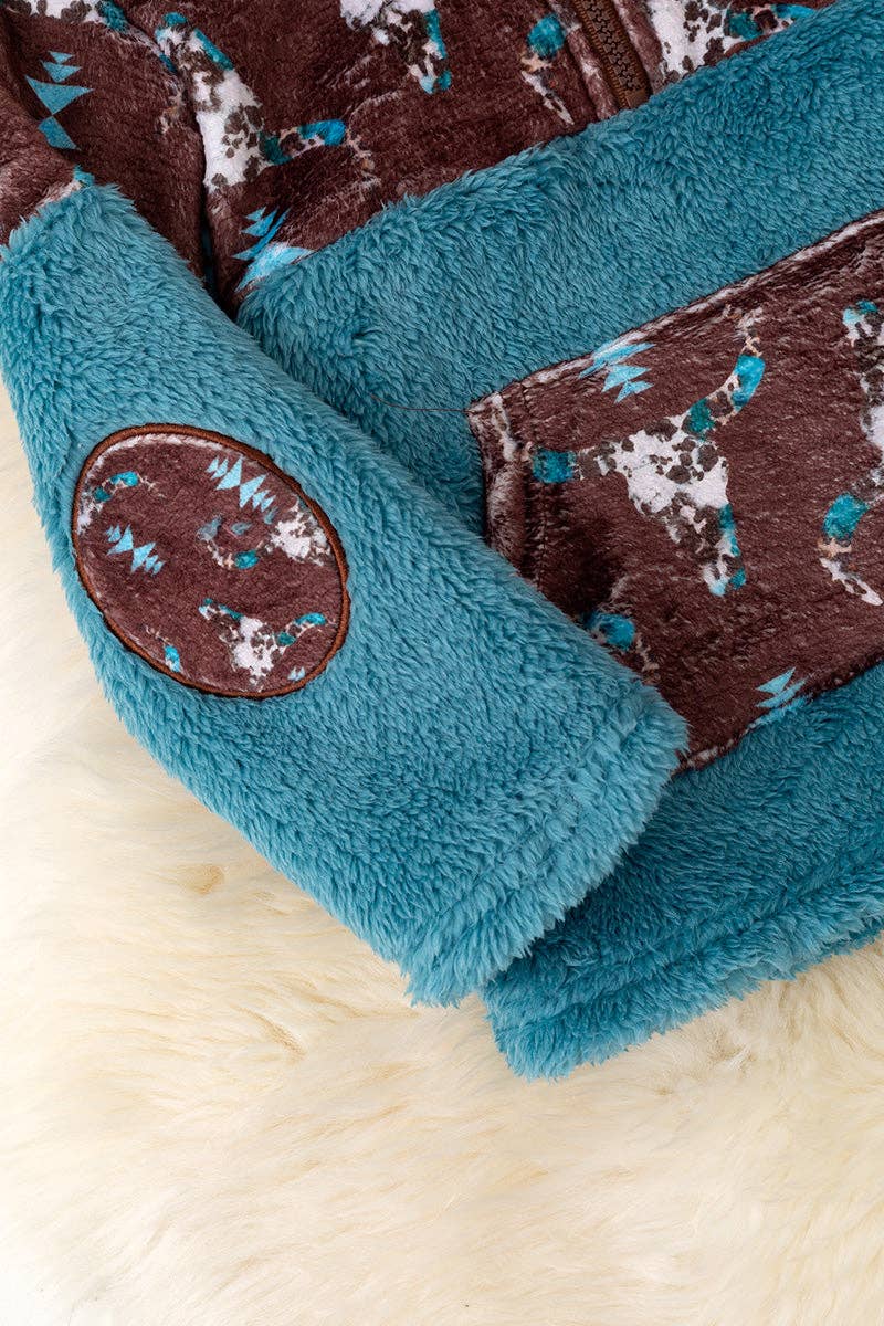 Sherpa & fleece aztec teal pullover.
