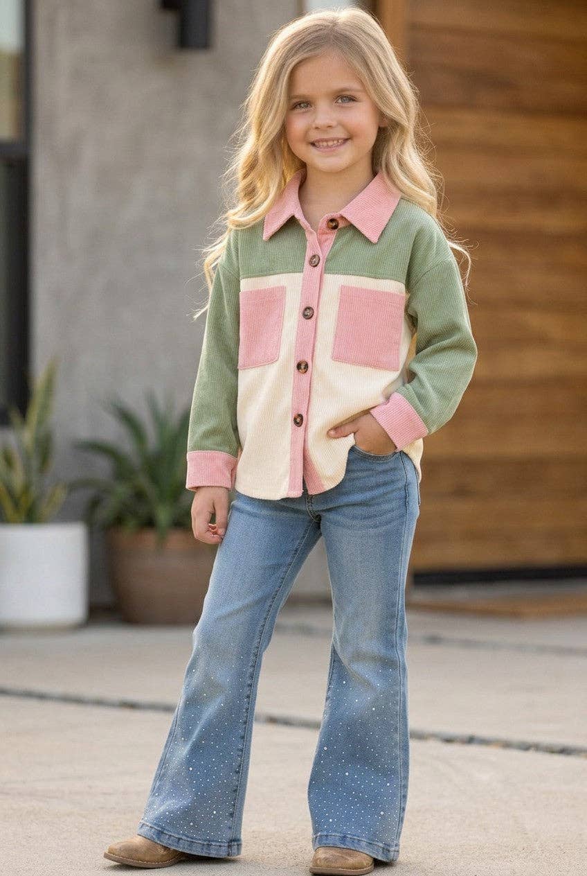 Green, Ivory & pink long sleeve shirt