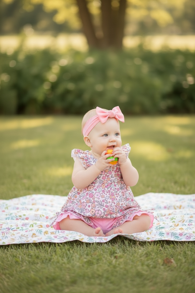 Multi-Color Ditsy floral tunic and pink short