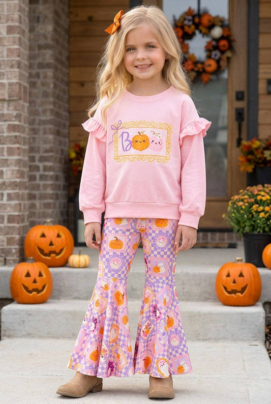 Boo" shirt w/ checkered bell bottoms