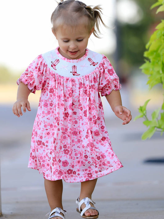 Boots Smocking Embroidered Dress