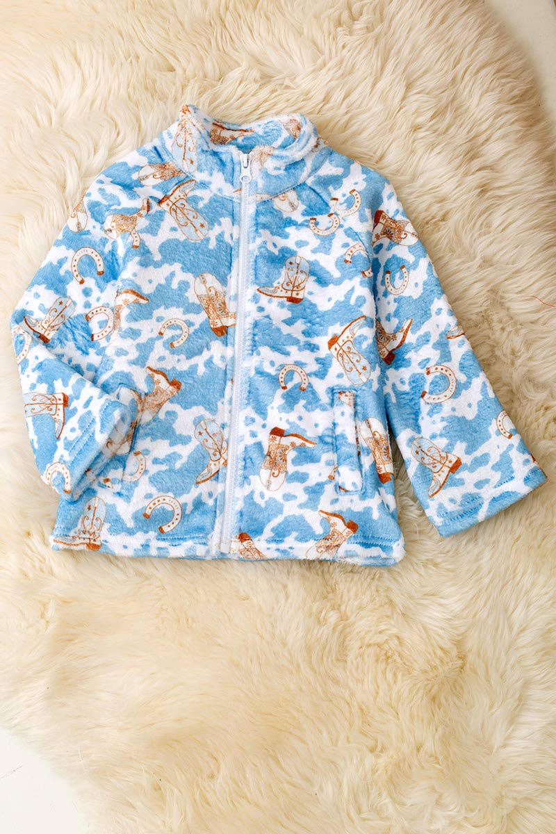 Soft fleece western printed zip up jacket