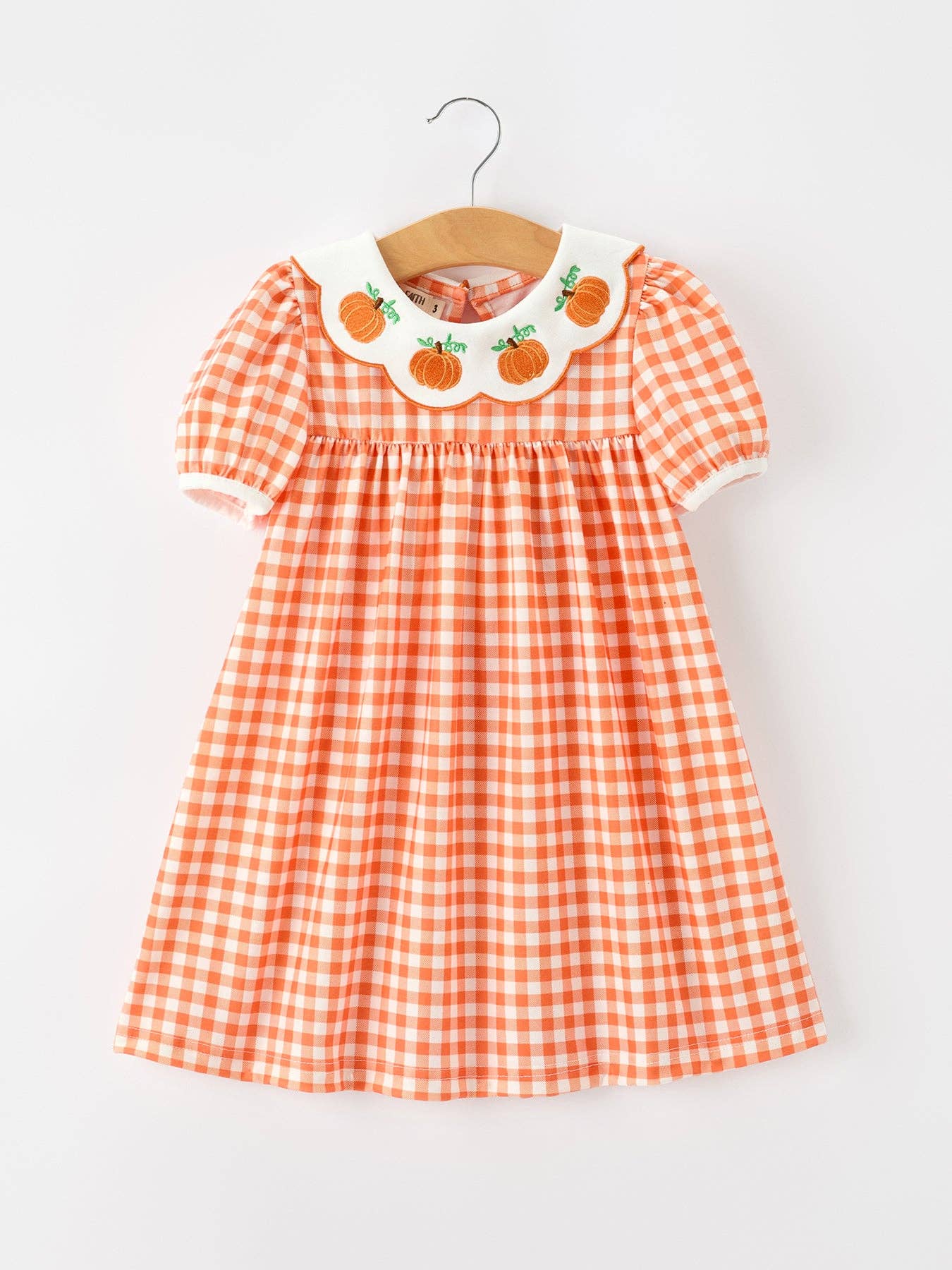 Fall Pumpkin Applique Puff Sleeve Dress