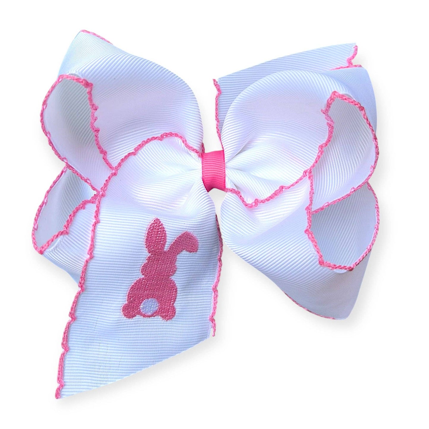 5" Easter hair bows with moon stitch trim.