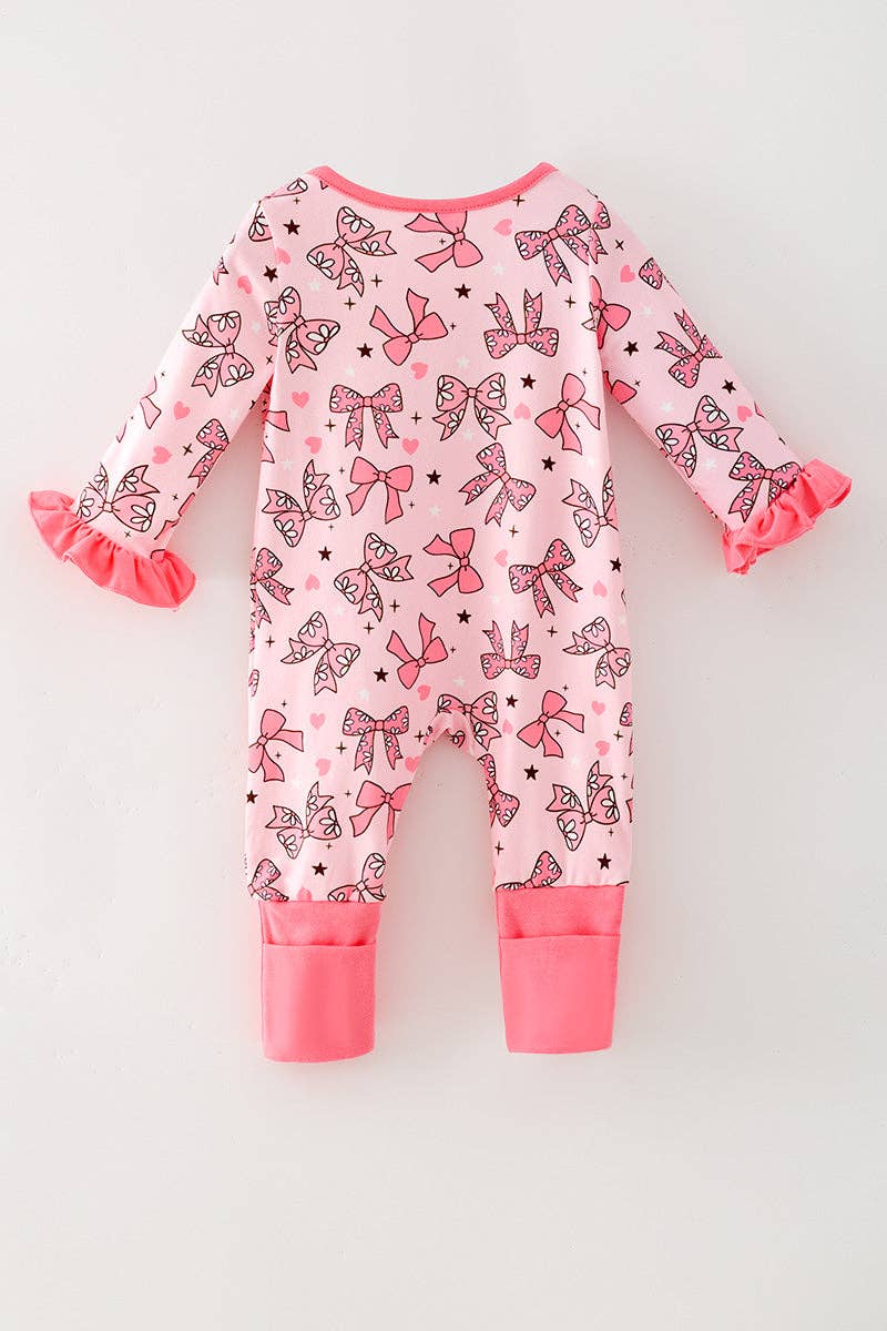 Bowprinted onesie w/ fold over footie