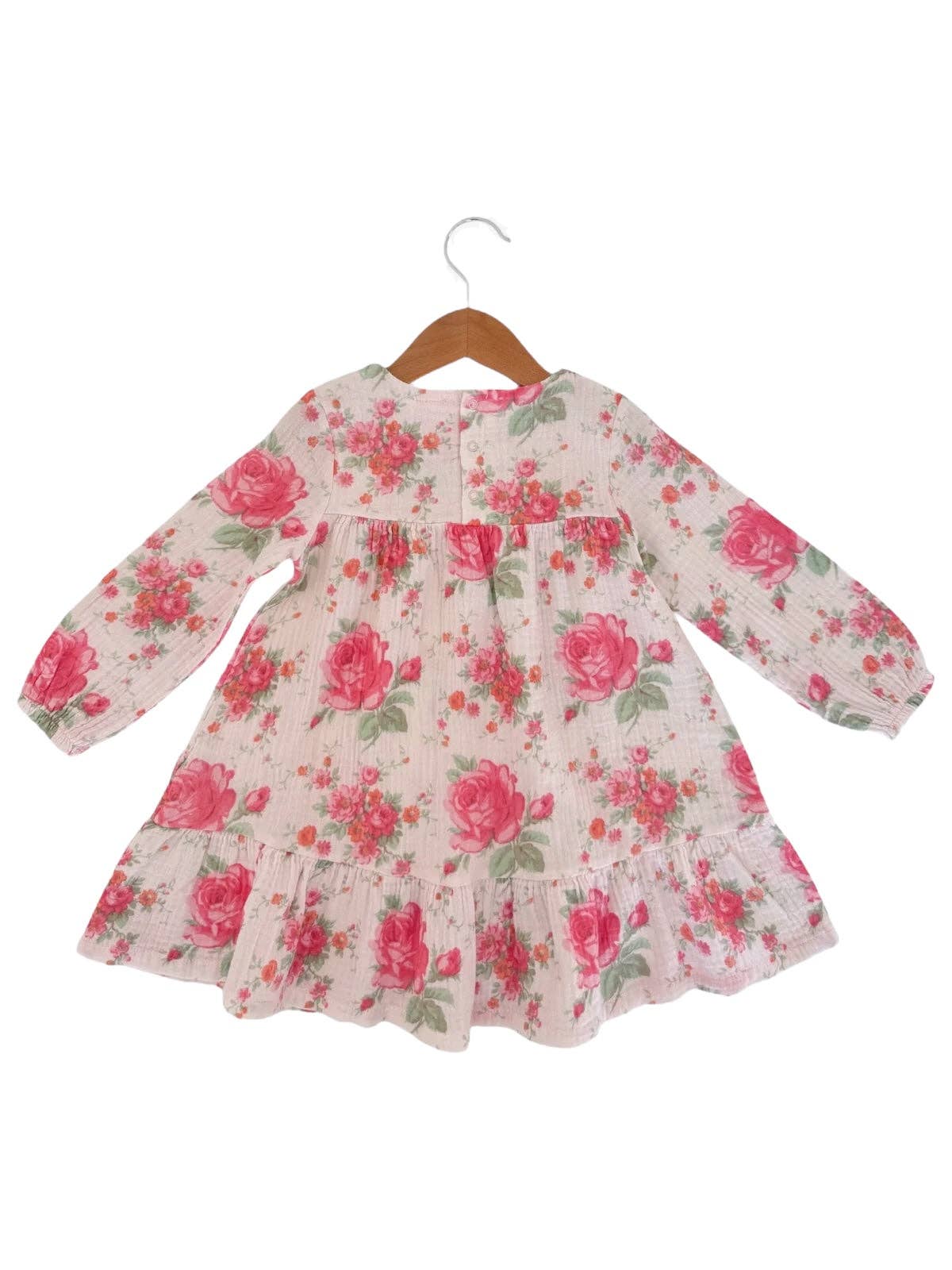 Pink Roses Smocked Ruffle Dress