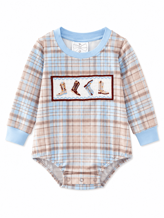Boys Smocked Boots Romper