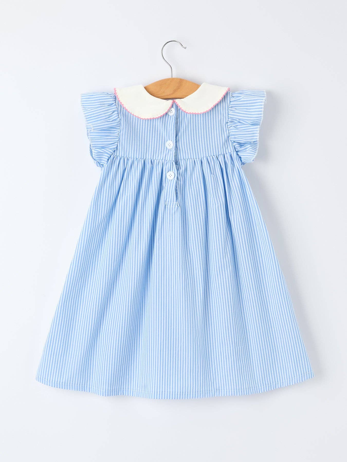 Blue Stripe Girl Dress Petal Peter Pan Collar Bow