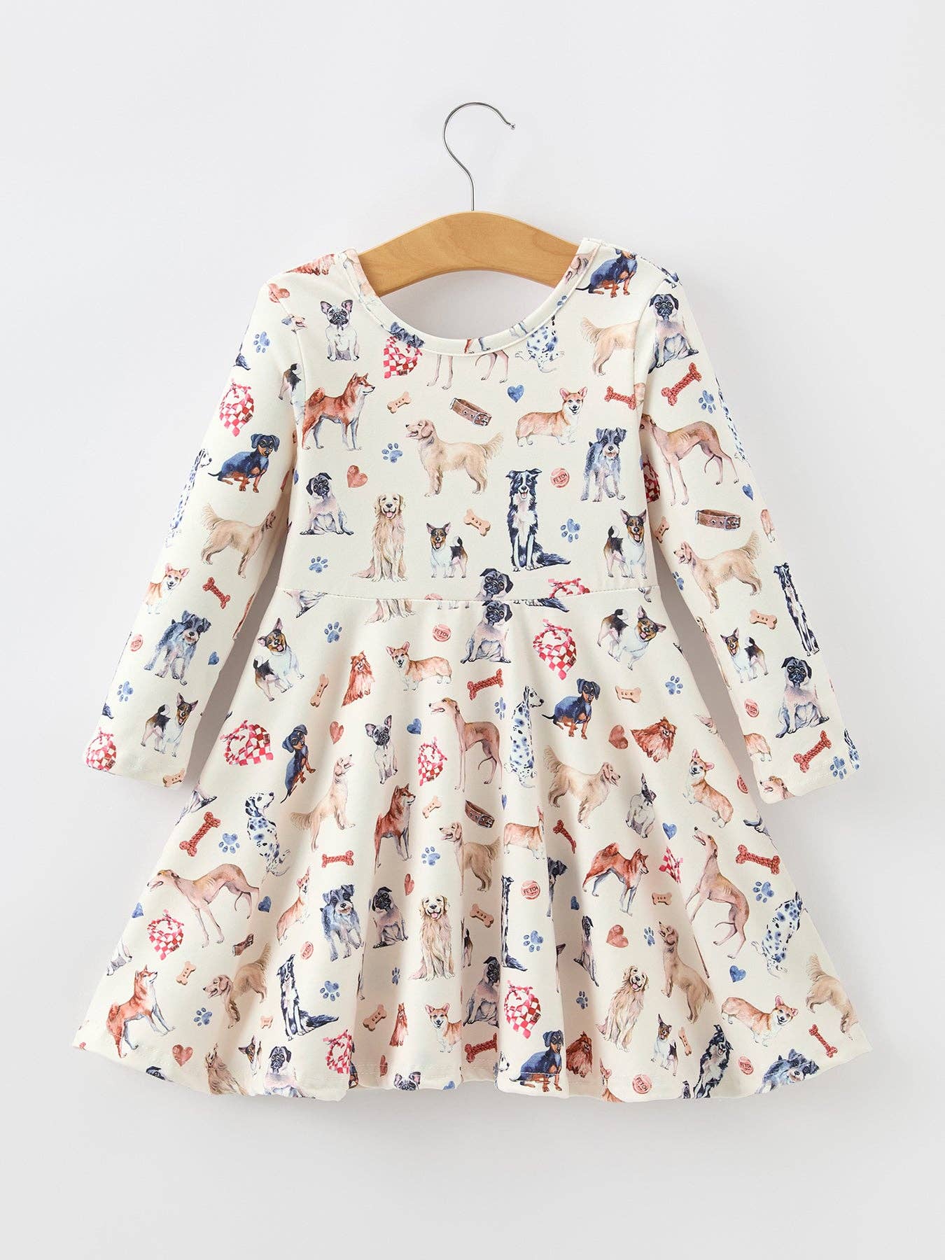 Fall Dog Print Long Sleeve Twirl Dress