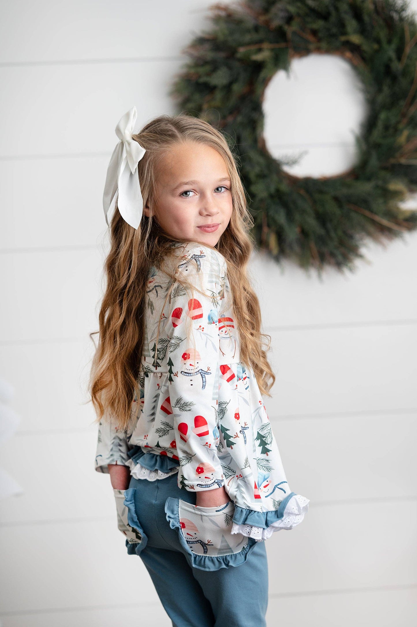 Snowman Lace Ruffle Pant Set