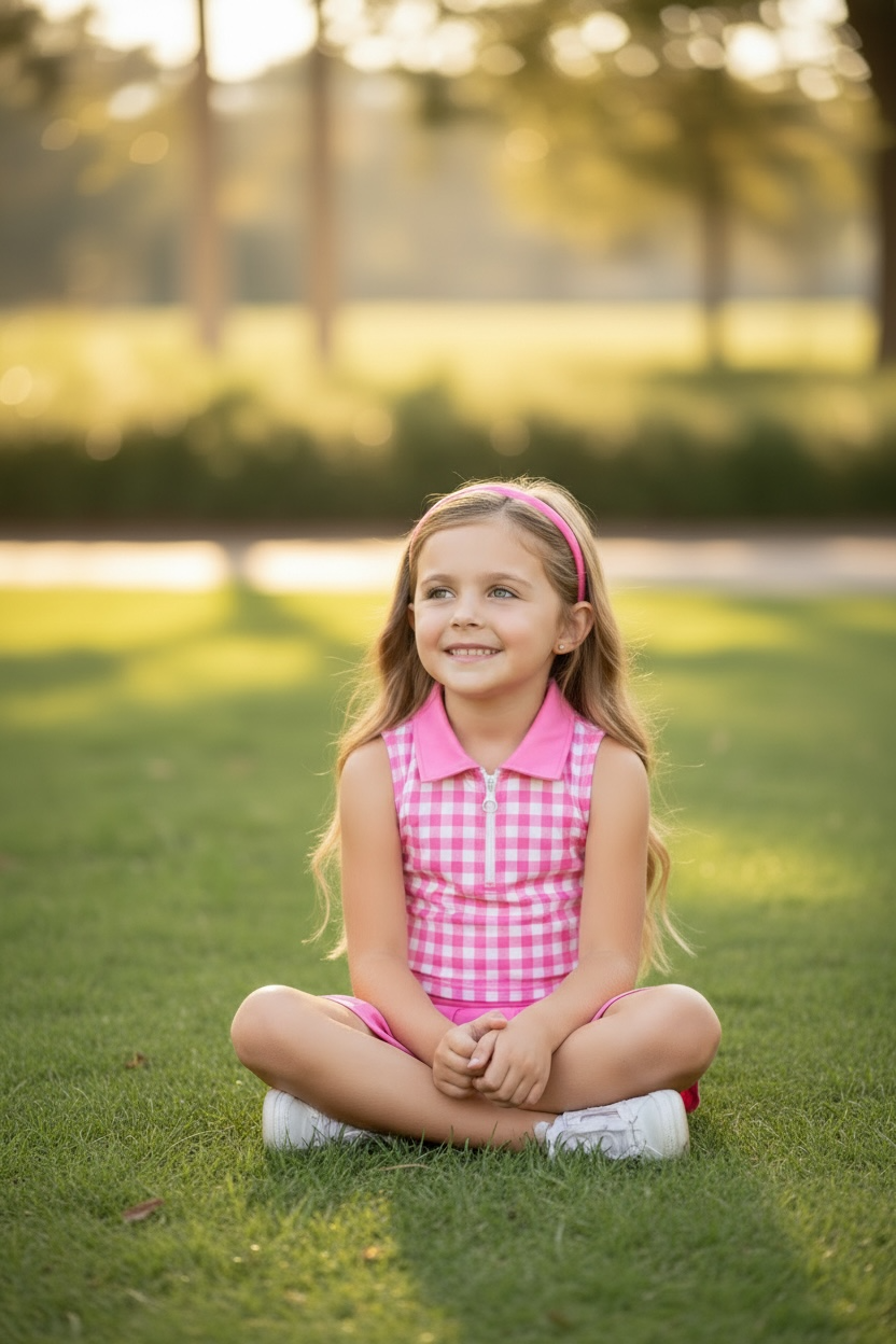 Gingham pink crop top & pleated skort.