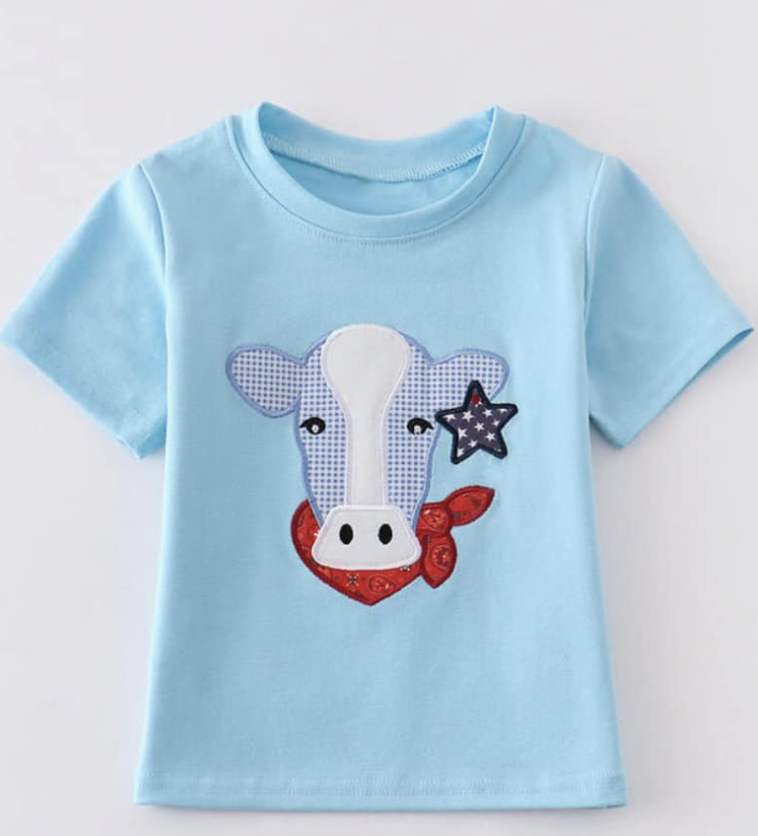 Blue Cow Applique Tee