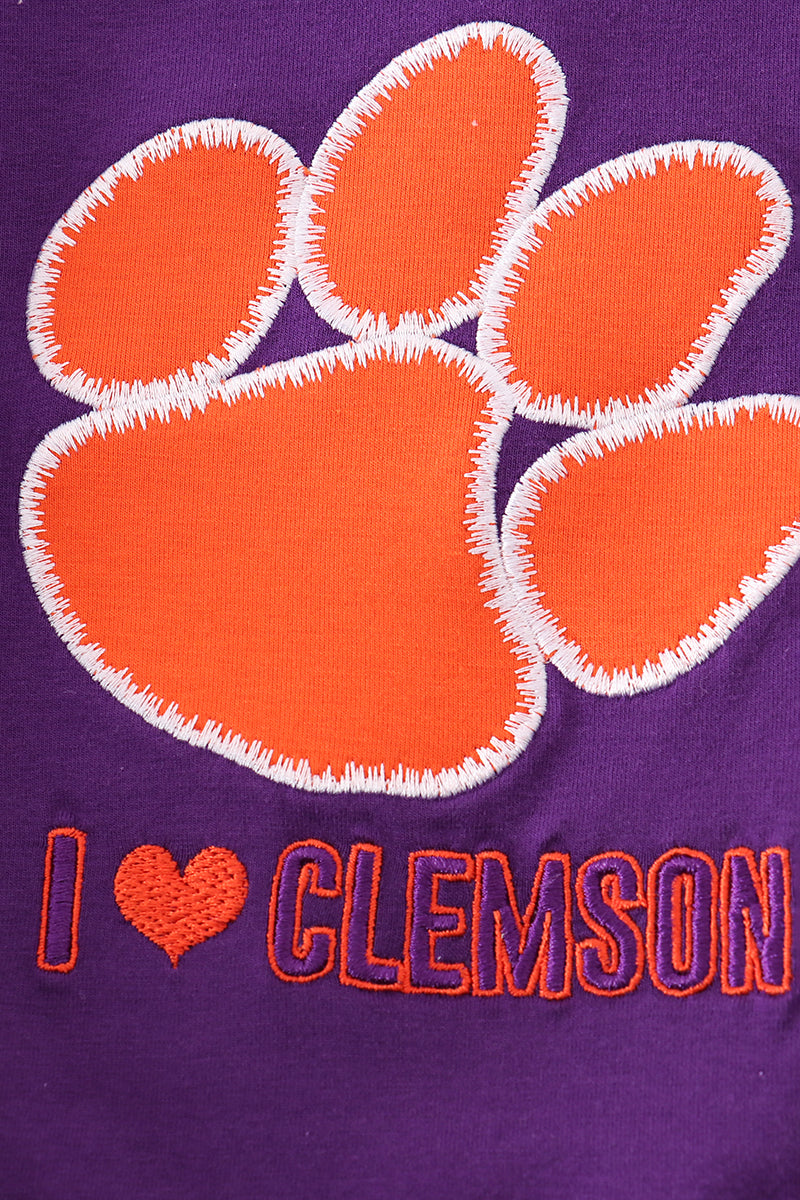 Purple I Love Clemson Applique Bubble