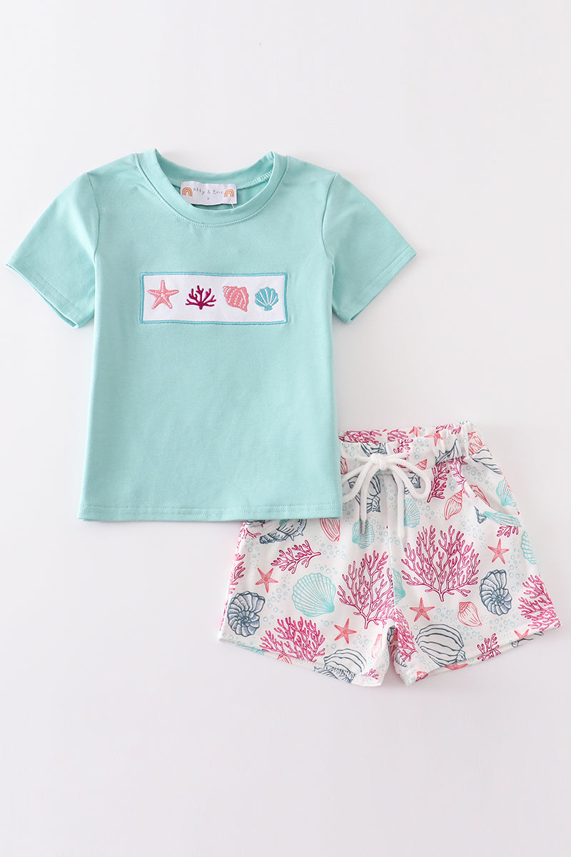 Mint Shell Boy Shorts Set