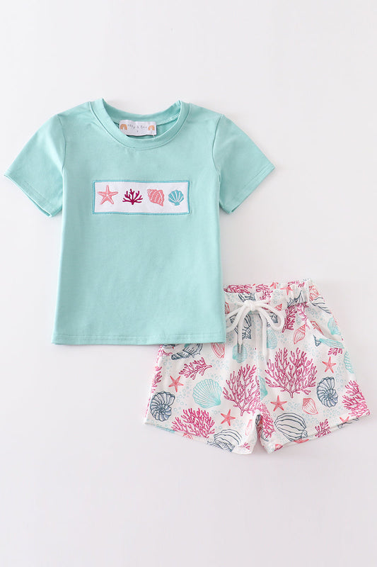 Mint Shell Boy Shorts Set
