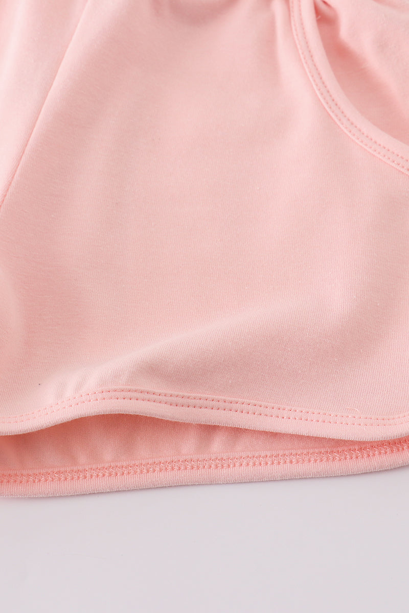 Brown Seersucker Starfish Shell Embroidery Girl Set