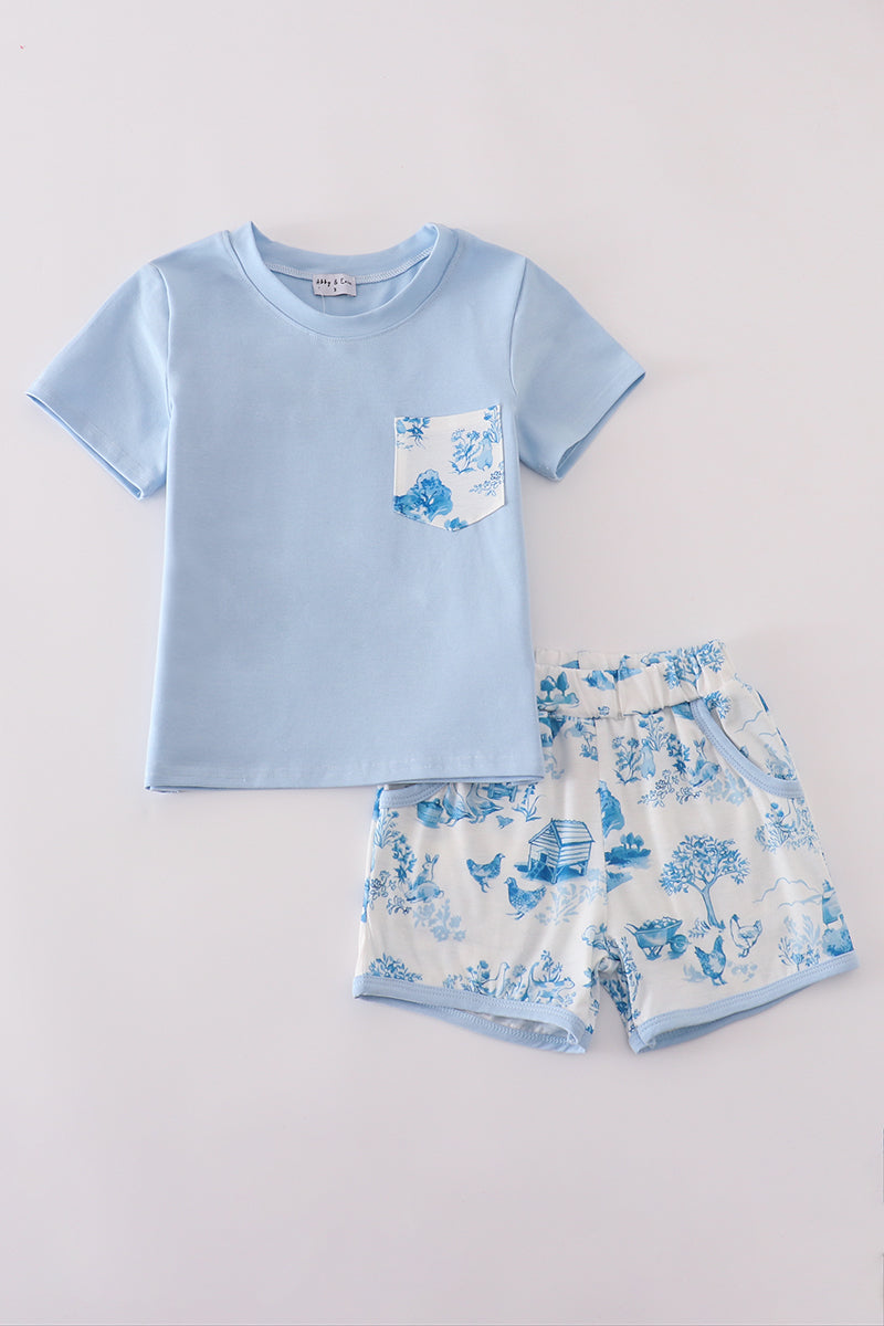 Blue Farm Shorts Set
