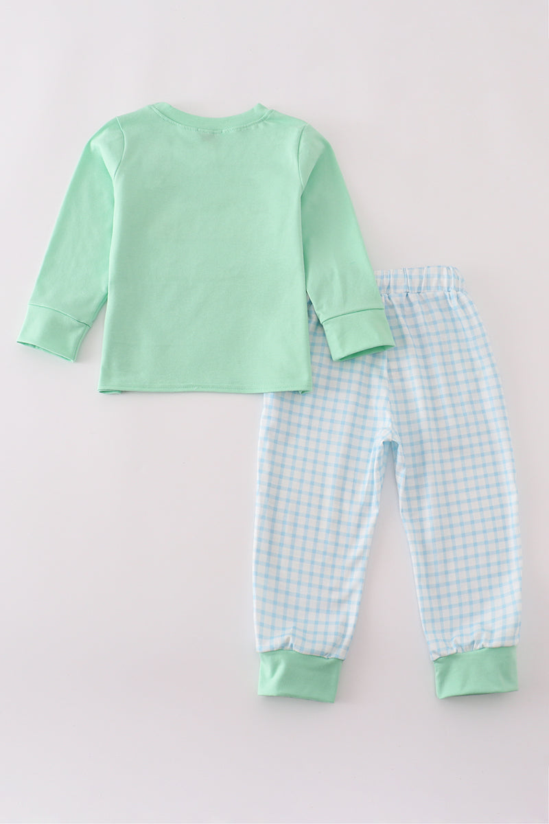 Green Noah's Ark  Applique Ruffle Pants Set