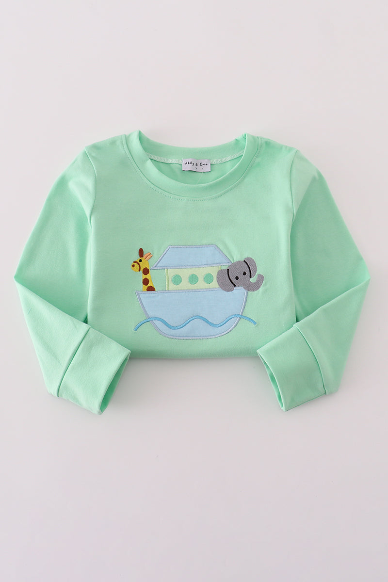 Green Noah's Ark  Applique Ruffle Pants Set