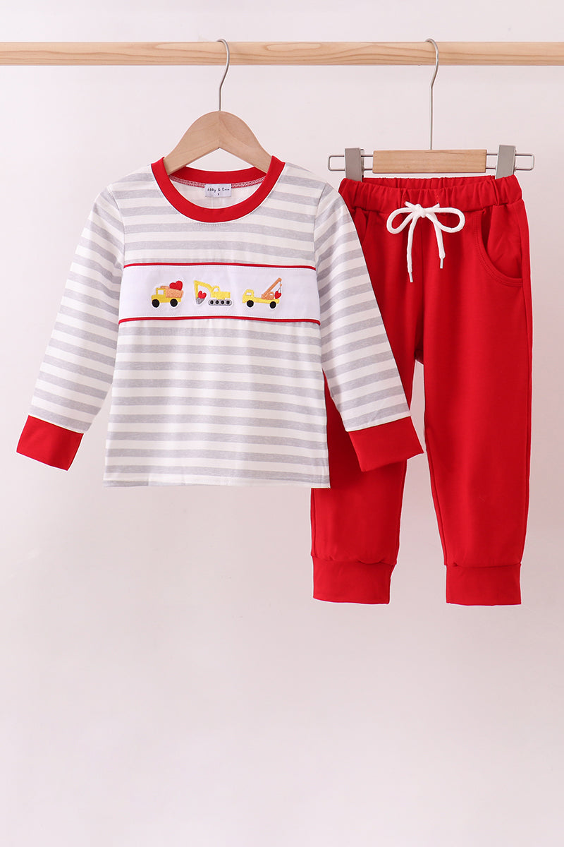 Red stripe construction pants set