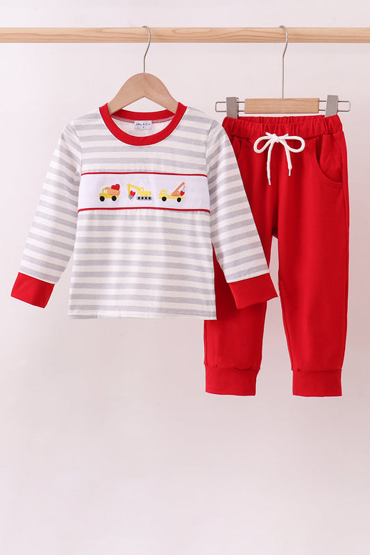 Red stripe construction pants set
