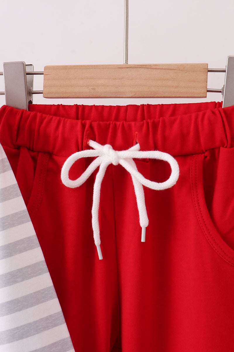 Red stripe construction pants set