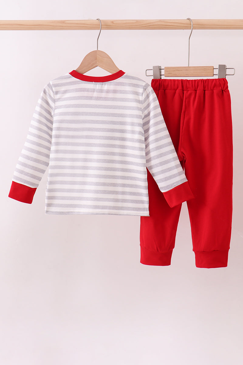Red stripe construction pants set