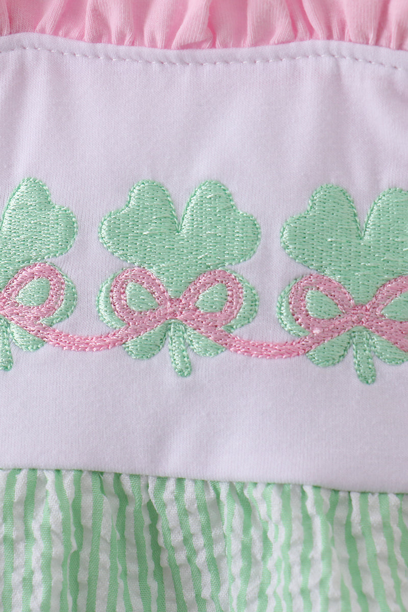 Green clover bow seersucker bubble