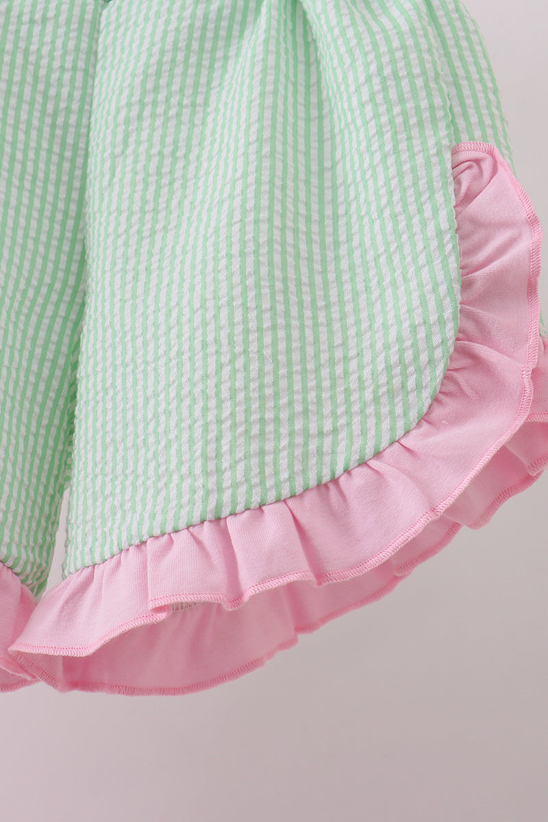 Pink clover bow seersucker ruffle set