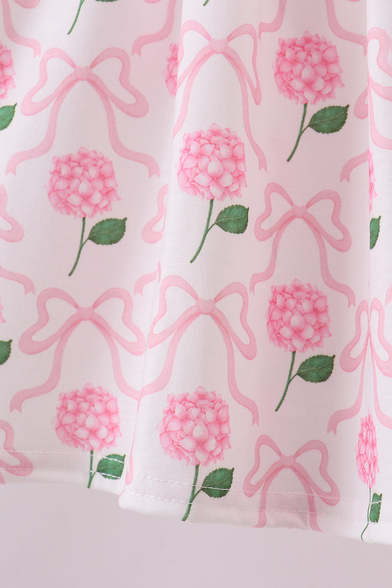 Pink bow hydrangea smocked shorts set