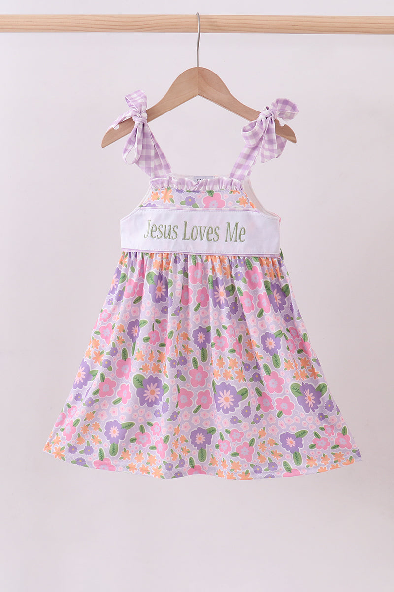 Purple floral Jesus loves me dress