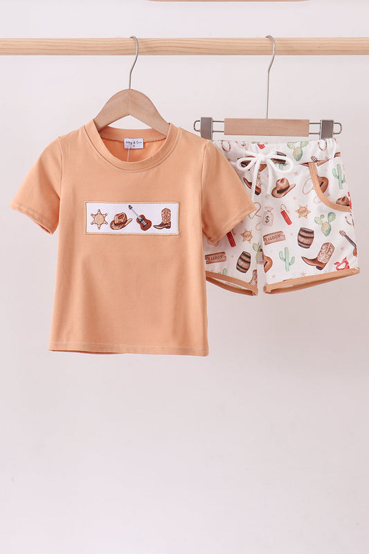 Brown Western Shorts Set