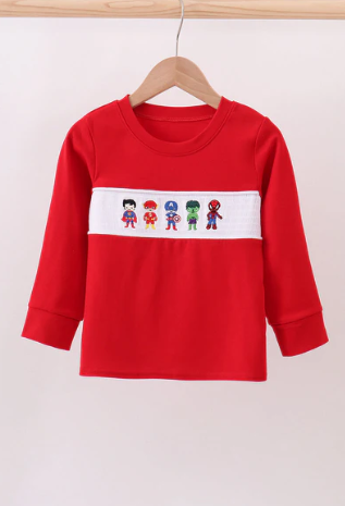 Red character embroidery top