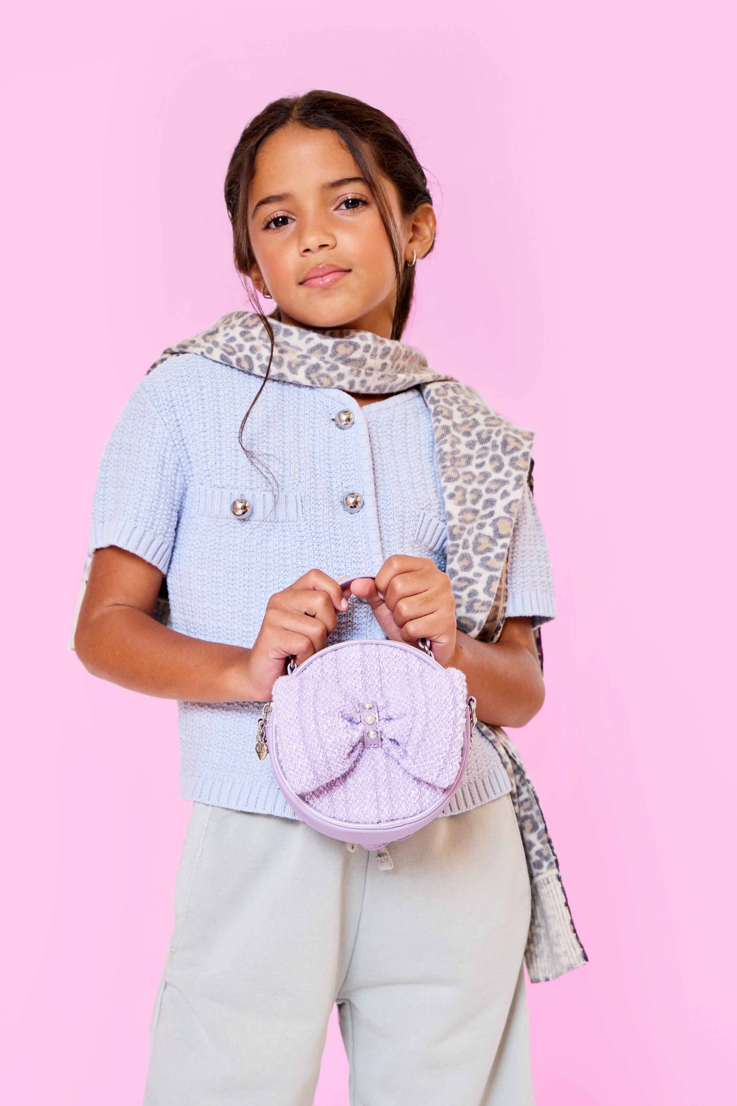 Tweed Bow Rounded Crossbody Bag