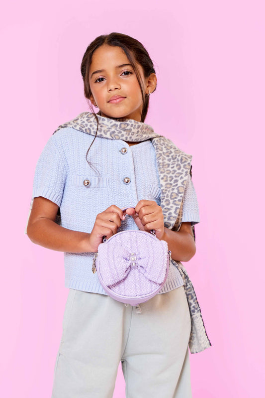 Tweed Bow Rounded Crossbody Bag