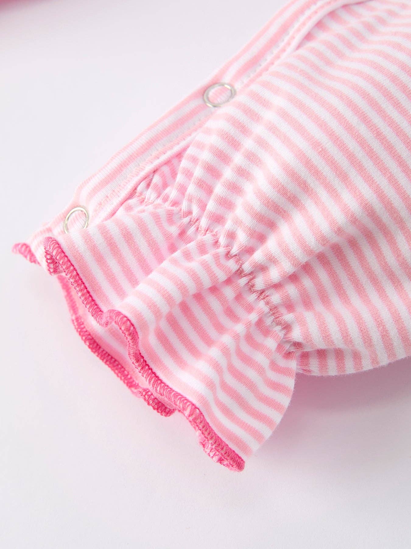 Santa Striped Romper with Red Ruffle Trim