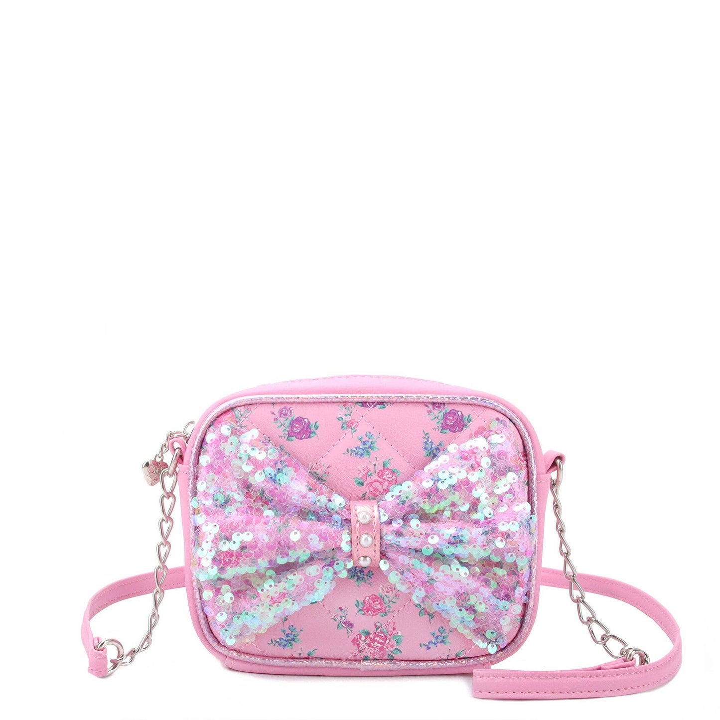 Floral Printed Sequins Bow Crossbody Bag