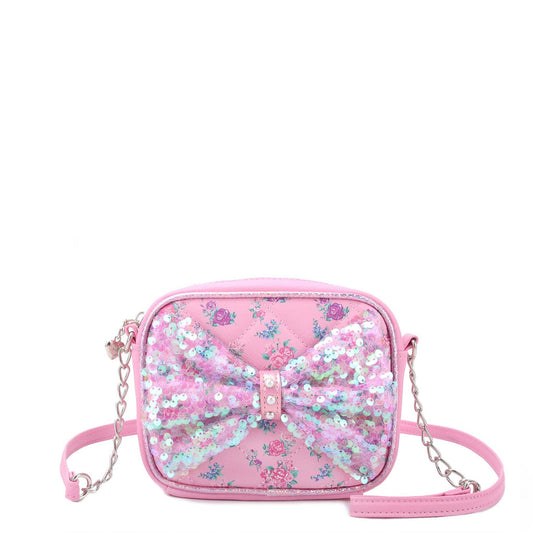 Floral Printed Sequins Bow Crossbody Bag