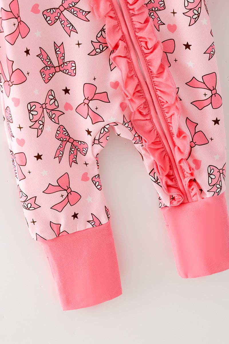 Bowprinted onesie w/ fold over footie