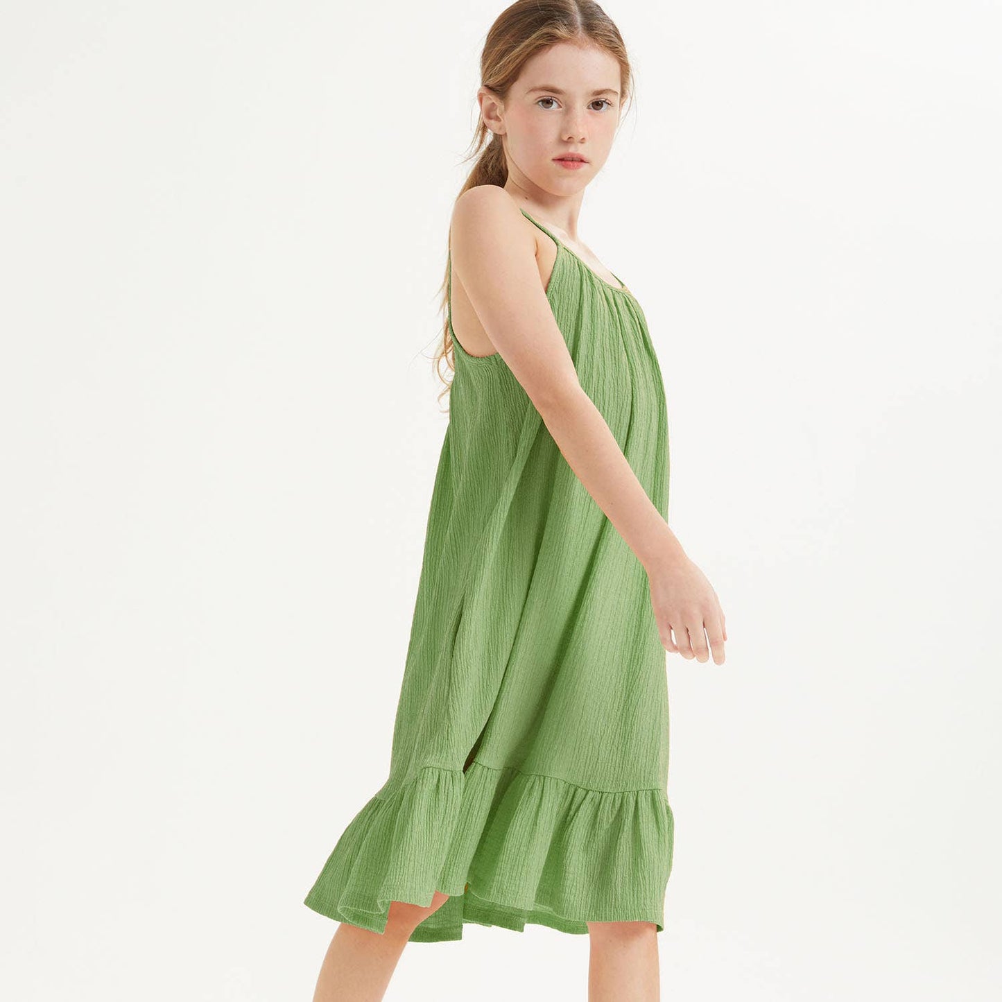 Crinkle texture Low Back Ruffle Dress