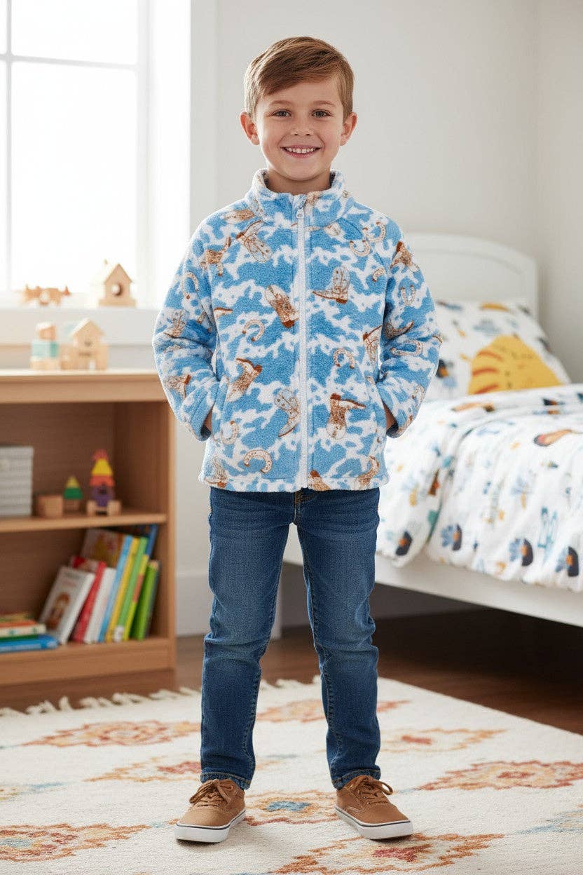 Soft fleece western printed zip up jacket